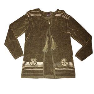 Radzoli‎ Green Pull Over Tasseled Faux Cardigan Sweater One Size/Large